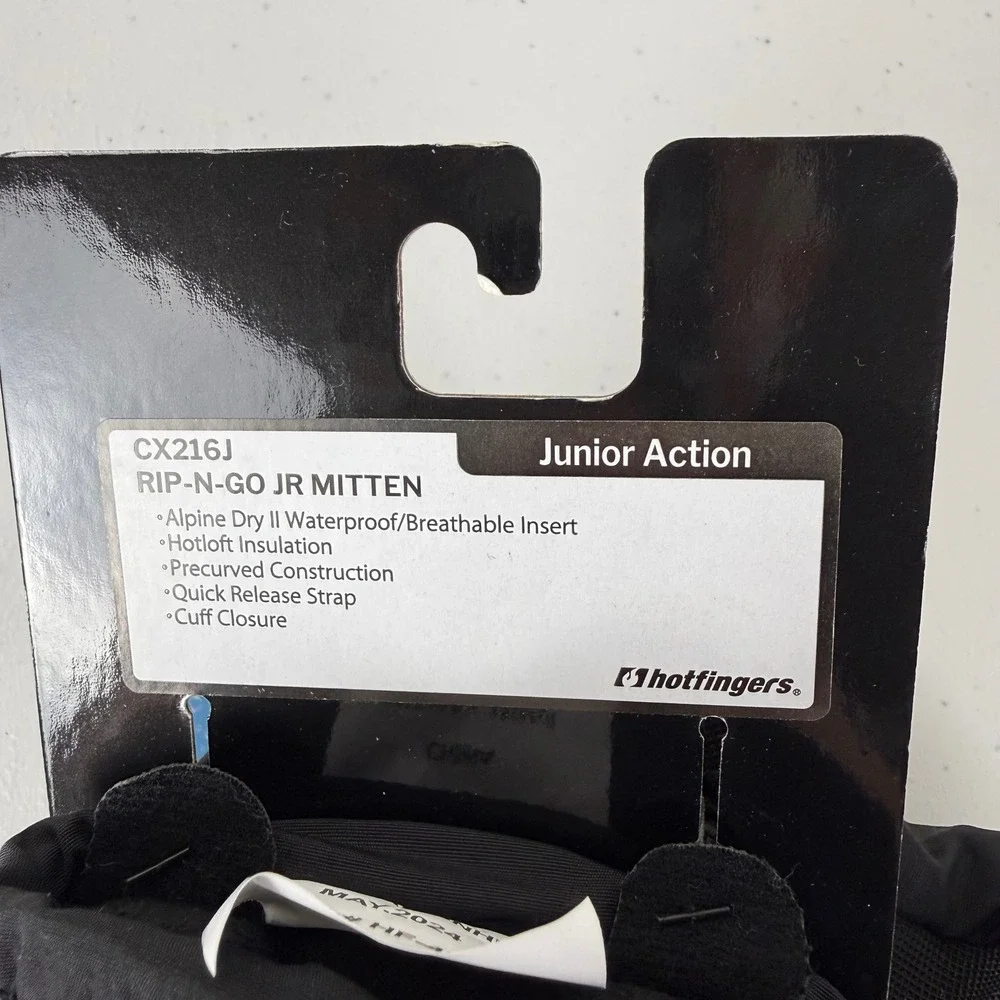 Hotfingers Rip-N-Go Junior Gloves Mittens Youth M 7-8 Black Alpine Dry II CX216J